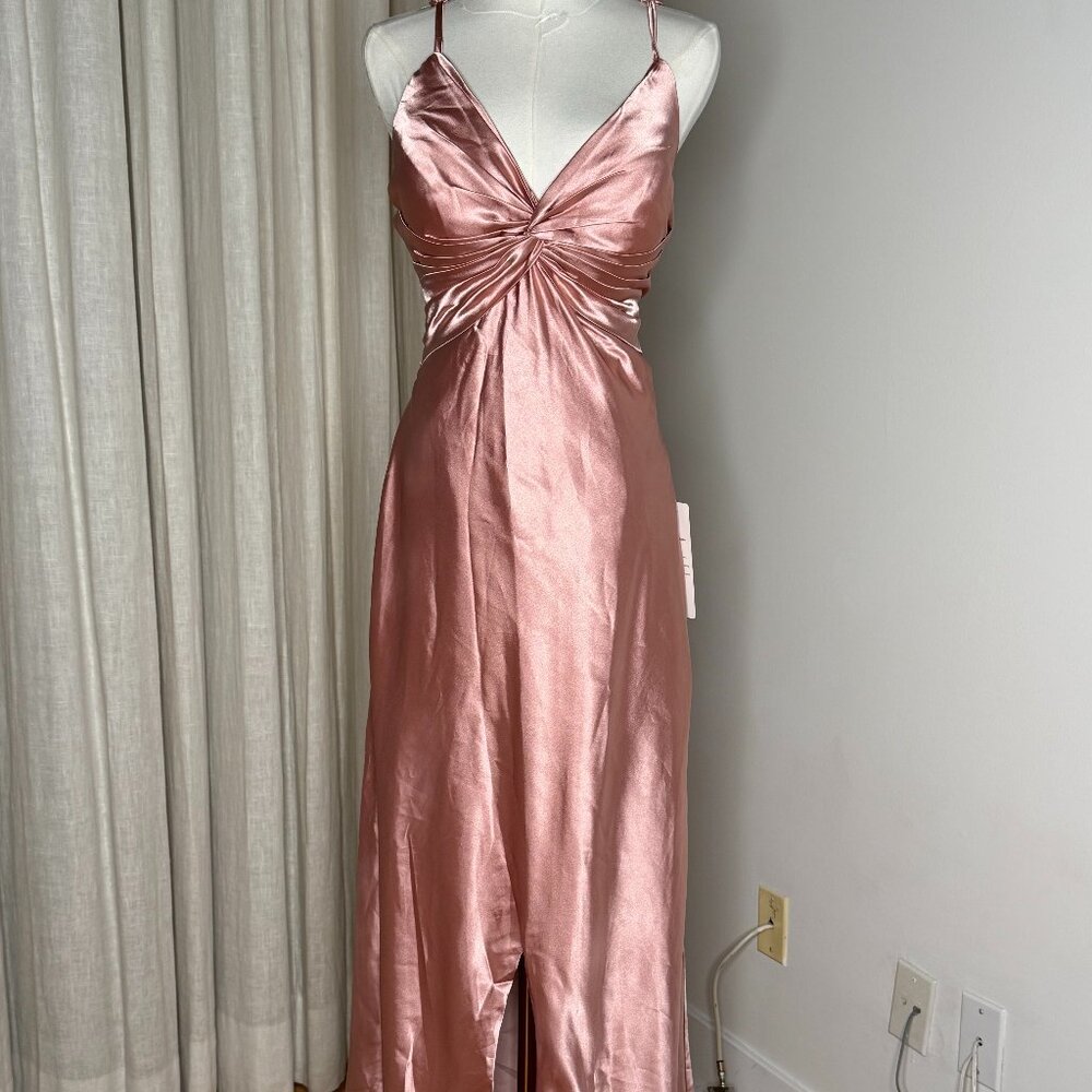 Formal Satin Blush Halter Bridesmaid Prom Gown dress